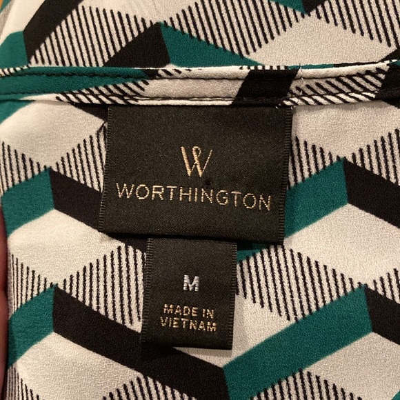 Worthington Green and Black Chevron Patterned Blouse Size Medium - Picture 7 of 13